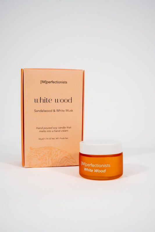 White Wood Candle Melts into hand Cream